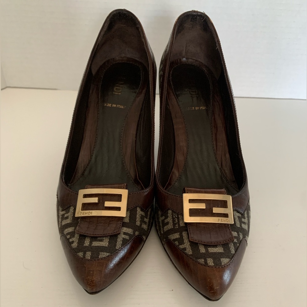 Fendi Brown and Gold Loafers